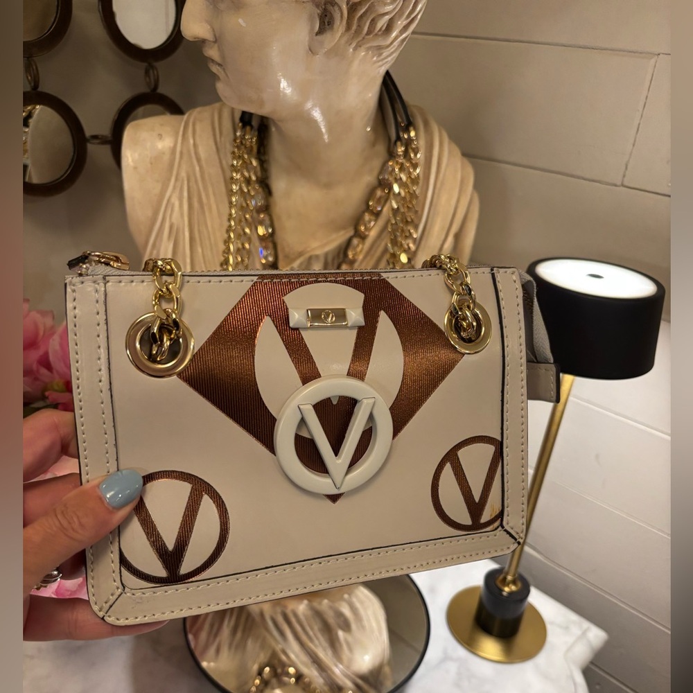EUC Valentino White and Brown Shoulder Bag with Gold Chain - Picture 2 of 10